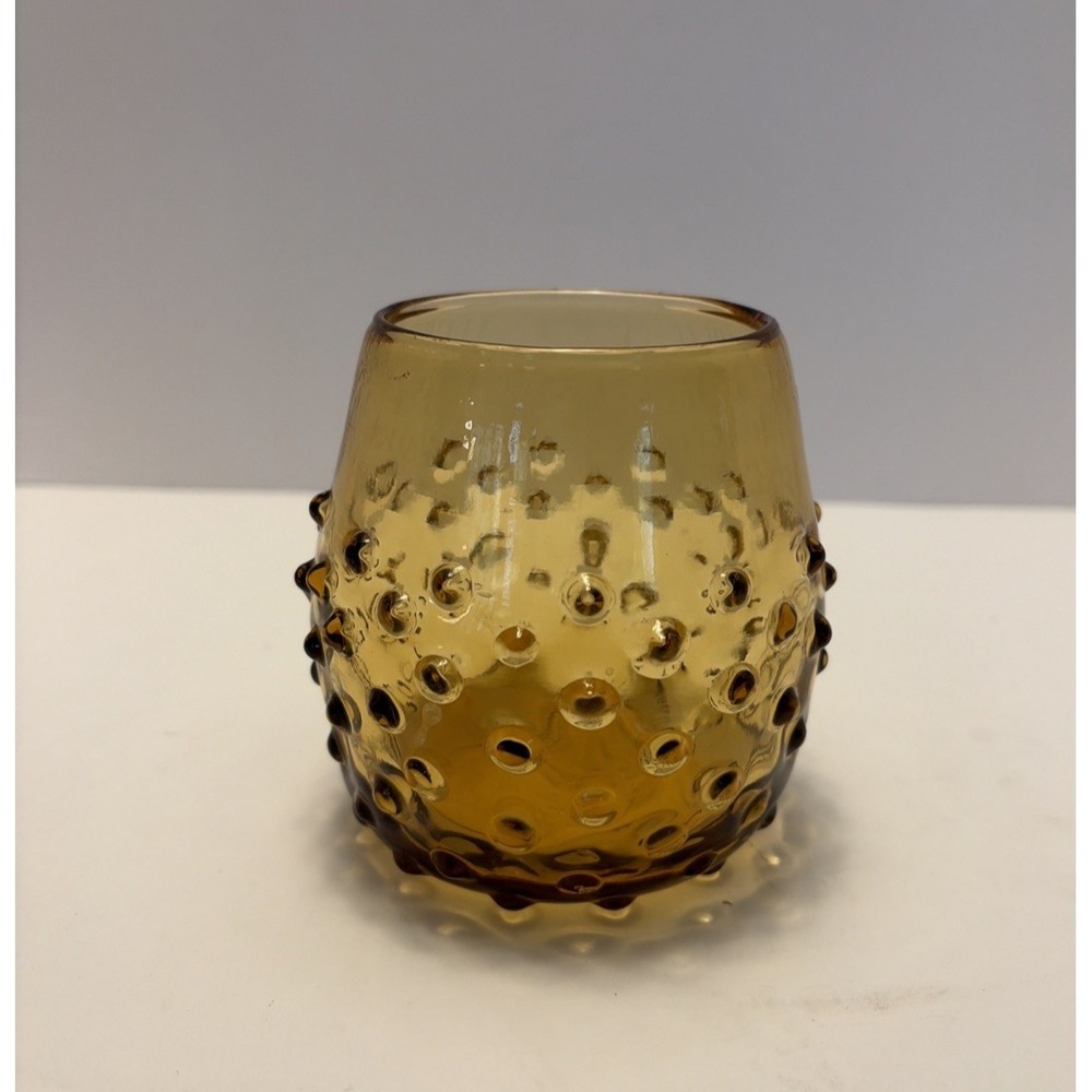 Vintage Amber Hobnail Glass Hand Blown Vase Drinking Glass Retro